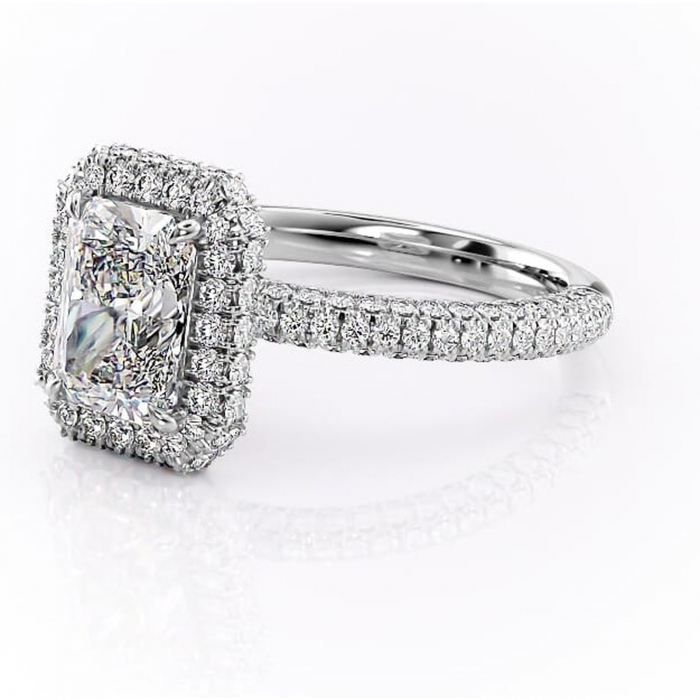 Inel de logodnă Nerina din aur Alb 18kt cu moissanite tăietură radiantă – Halo rafinată pentru profil înalt | Personalizează și configurează gratuit online [7]