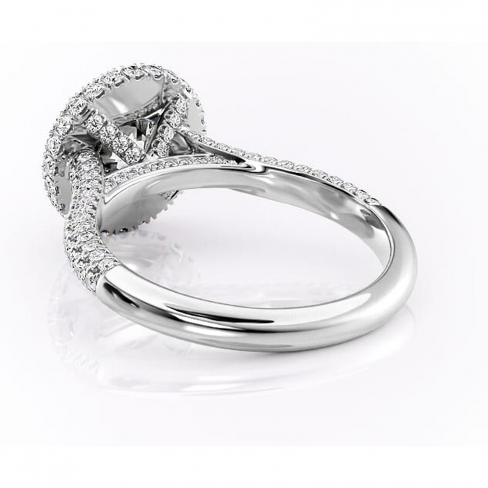 Inel de logodnă Nerina din aur Alb 14kt cu moissanite tăietură rotundă – Halo rafinată pentru profil înalt | Personalizează și configurează gratuit online [4]