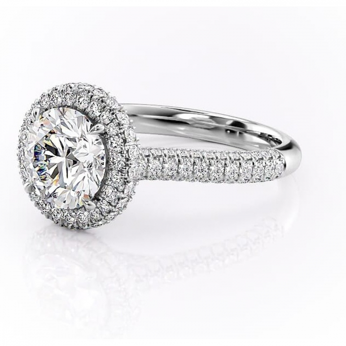 Inel de logodnă Nerina din aur Alb 14kt cu moissanite tăietură rotundă – Halo rafinată pentru profil înalt | Personalizează și configurează gratuit online [7]