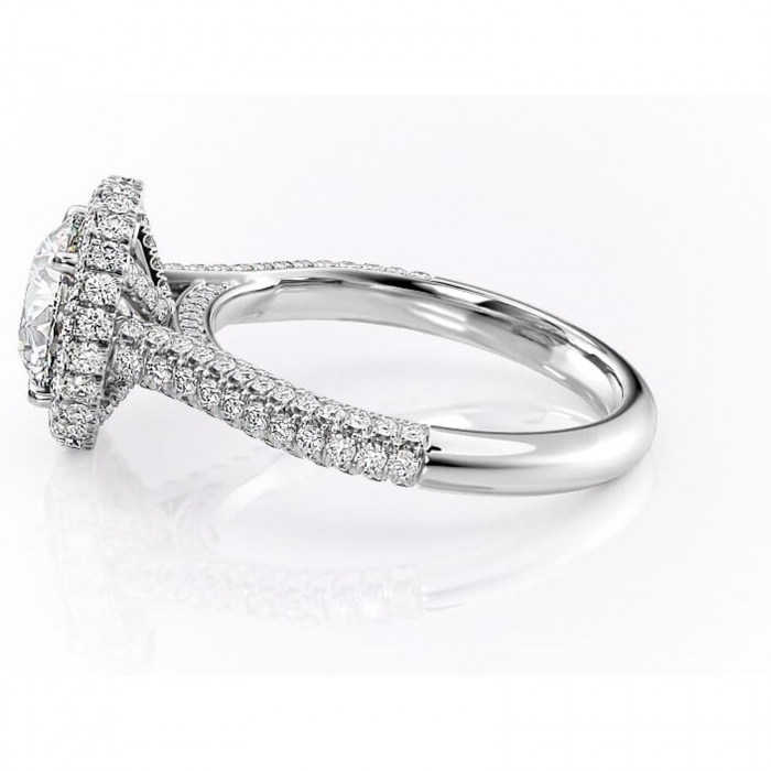 Inel de logodnă Nerina din aur Alb 14kt cu moissanite tăietură rotundă – Halo rafinată pentru profil înalt | Personalizează și configurează gratuit online [6]