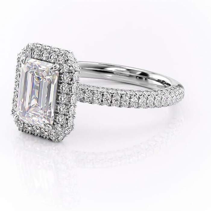 Inel de logodnă Nerina din aur Alb 14kt cu moissanite tăietură smarald – Halo rafinată pentru profil înalt | Personalizează și configurează gratuit online [7]