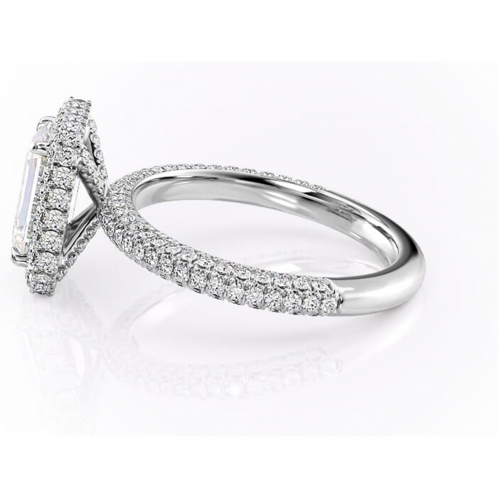 Inel de logodnă Nerina din aur Alb 14kt cu moissanite tăietură smarald – Halo rafinată pentru profil înalt | Personalizează și configurează gratuit online [6]