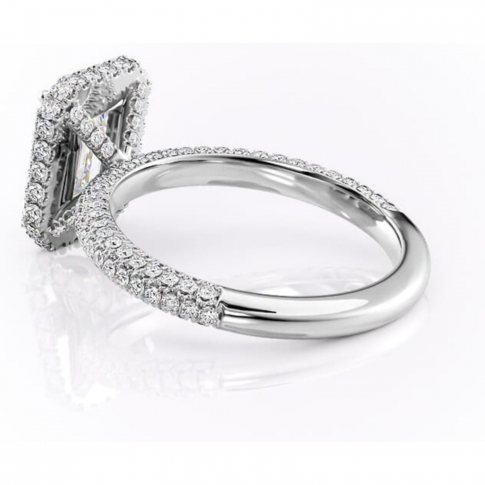 Inel de logodnă Nerina din aur Alb 14kt cu moissanite tăietură smarald – Halo rafinată pentru profil înalt | Personalizează și configurează gratuit online [5]