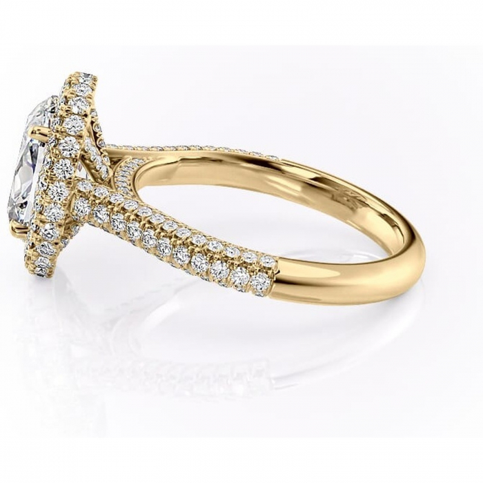 Inel de logodnă Nerina din aur Galben 18kt cu moissanite tăietură ovală – Halo rafinată pentru profil înalt | Personalizează și configurează gratuit online [6]