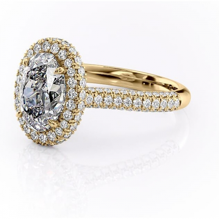 Inel de logodnă Nerina din aur Galben 18kt cu moissanite tăietură ovală – Halo rafinată pentru profil înalt | Personalizează și configurează gratuit online [7]