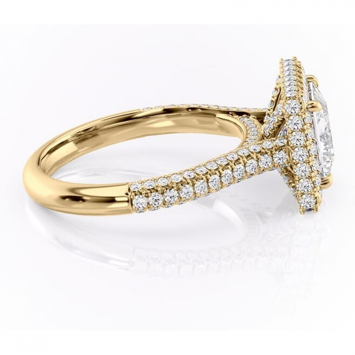 Inel de logodnă Nerina din aur Galben 14kt cu moissanite tăietură princess – Halo rafinată pentru profil înalt | Personalizează și configurează gratuit online [2]