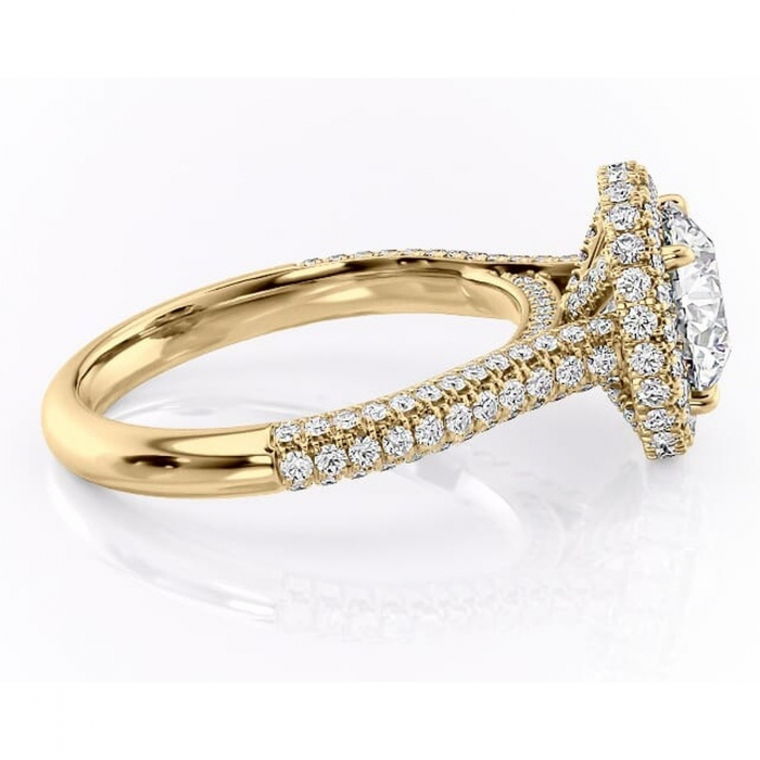 Inel de logodnă Nerina din aur Galben 14kt cu moissanite tăietură rotundă – Halo rafinată pentru profil înalt | Personalizează și configurează gratuit online [2]