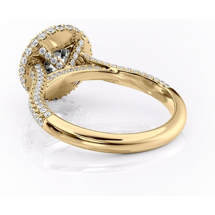 Inel de logodnă Nerina din aur Galben 14kt cu moissanite tăietură rotundă – Halo rafinată pentru profil înalt | Personalizează și configurează gratuit online [4]