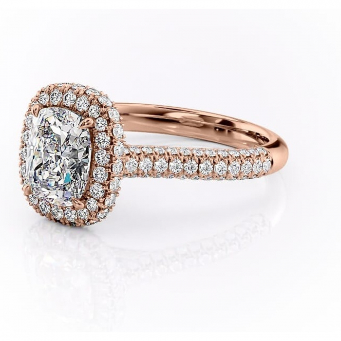 Inel de logodnă Nerina din aur Rose 14kt cu moissanite tăietură pernă – Halo rafinată pentru profil înalt | Personalizează și configurează gratuit online [7]