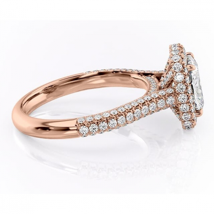 Inel de logodnă Nerina din aur Rose 14kt cu moissanite tăietură pernă – Halo rafinată pentru profil înalt | Personalizează și configurează gratuit online [2]