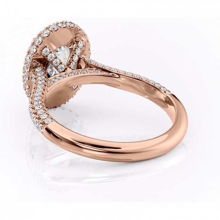 Inel de logodnă Nerina din aur Rose 14kt cu moissanite tăietură ovală – Halo rafinată pentru profil înalt | Personalizează și configurează gratuit online [4]