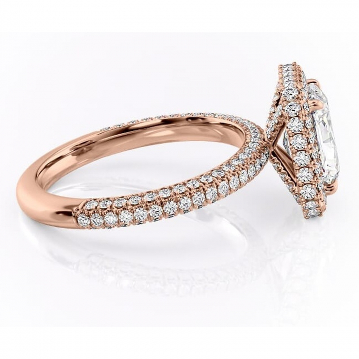 Inel de logodnă Nerina din aur Rose 14kt cu moissanite tăietură radiantă – Halo rafinată pentru profil înalt | Personalizează și configurează gratuit online [2]