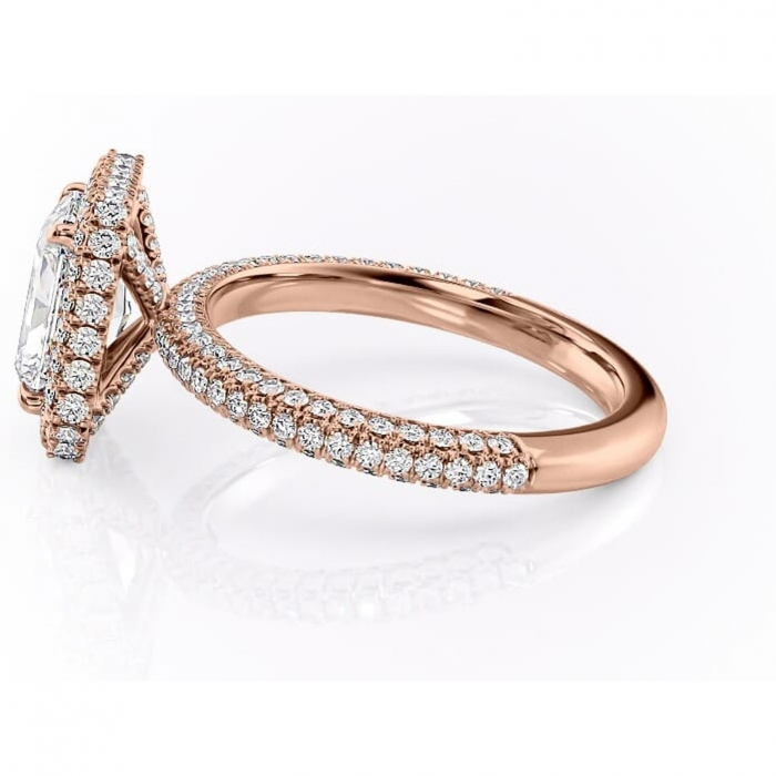 Inel de logodnă Nerina din aur Rose 14kt cu moissanite tăietură radiantă – Halo rafinată pentru profil înalt | Personalizează și configurează gratuit online [6]