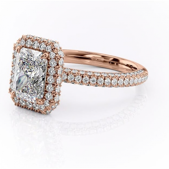 Inel de logodnă Nerina din aur Rose 14kt cu moissanite tăietură radiantă – Halo rafinată pentru profil înalt | Personalizează și configurează gratuit online [7]
