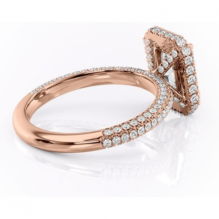 Inel de logodnă Nerina din aur Rose 14kt cu moissanite tăietură radiantă – Halo rafinată pentru profil înalt | Personalizează și configurează gratuit online [3]