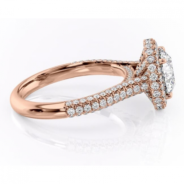 Inel de logodnă Nerina din aur Rose 14kt cu moissanite tăietură rotundă – Halo rafinată pentru profil înalt | Personalizează și configurează gratuit online [2]