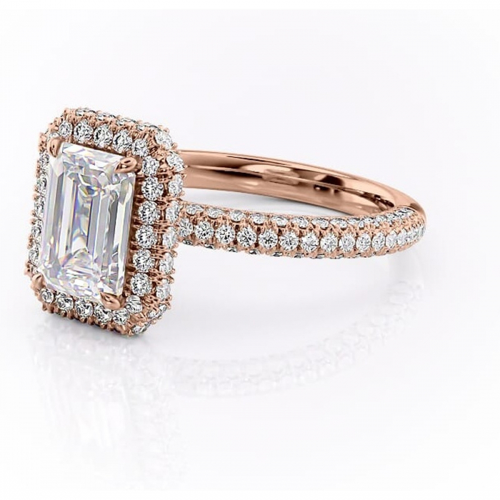 Inel de logodnă Nerina din aur Rose 14kt cu moissanite tăietură smarald – Halo rafinată pentru profil înalt | Personalizează și configurează gratuit online [7]