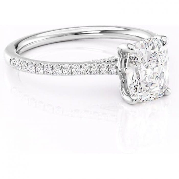 Inel de logodnă Noa din aur Alb 14kt cu moissanite tăietură asscher – Montură pavé rafinată pentru profil înalt | Personalizează și configurează gratuit online [1]