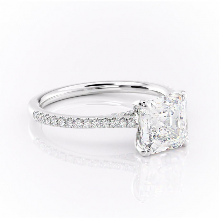 Inel de logodnă Noa din aur Alb 14kt cu moissanite tăietură asscher – Montură pavé rafinată pentru profil înalt | Personalizează și configurează gratuit online [1]