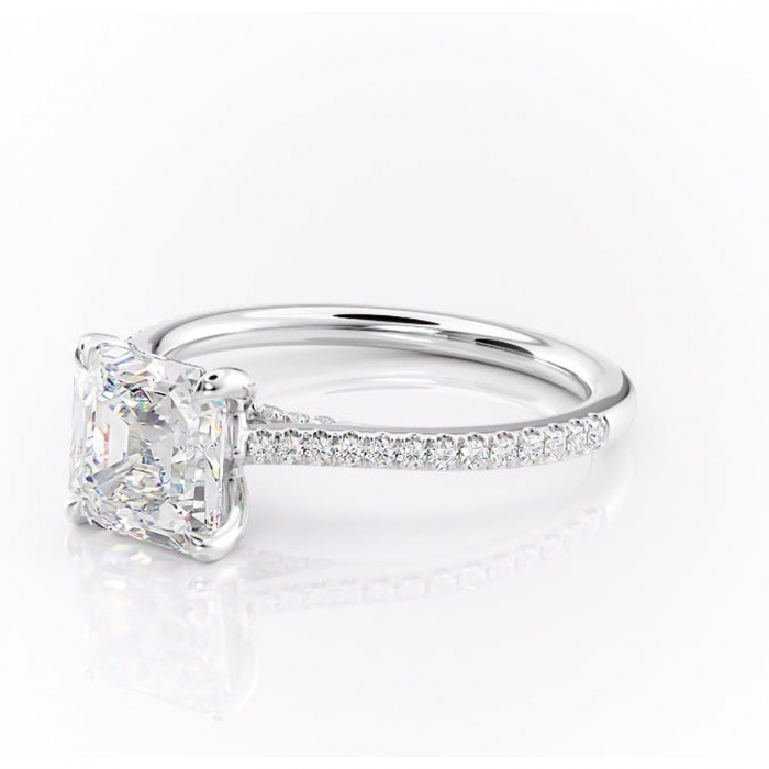 Inel de logodnă Noa din aur Alb 14kt cu moissanite tăietură asscher – Montură pavé rafinată pentru profil înalt | Personalizează și configurează gratuit online [7]
