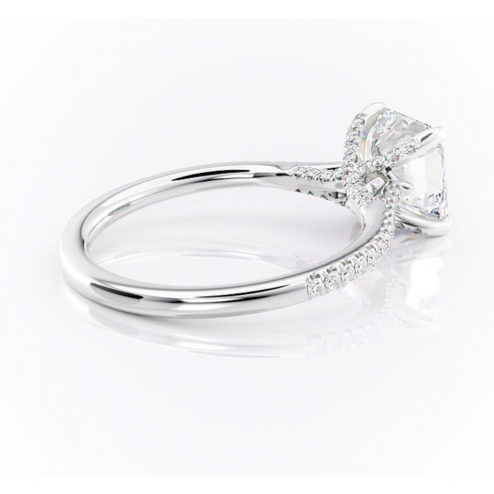 Inel de logodnă Noa din aur Alb 14kt cu moissanite tăietură asscher – Montură pavé rafinată pentru profil înalt | Personalizează și configurează gratuit online [3]