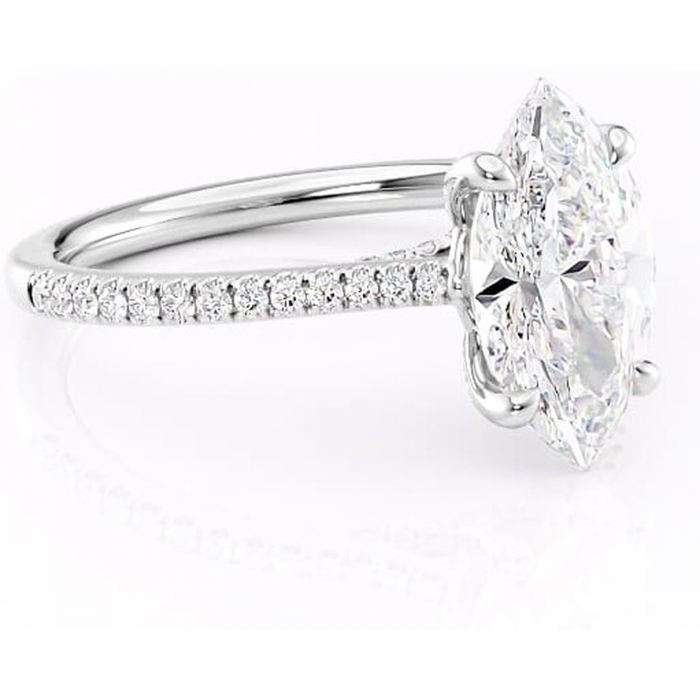 Inel de logodnă Noa din aur Alb 14kt cu moissanite tăietură marquise – Montură pavé rafinată pentru profil înalt | Personalizează și configurează gratuit online [1]