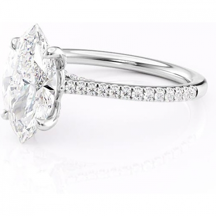 Inel de logodnă Noa din aur Alb 14kt cu moissanite tăietură marquise – Montură pavé rafinată pentru profil înalt | Personalizează și configurează gratuit online [7]