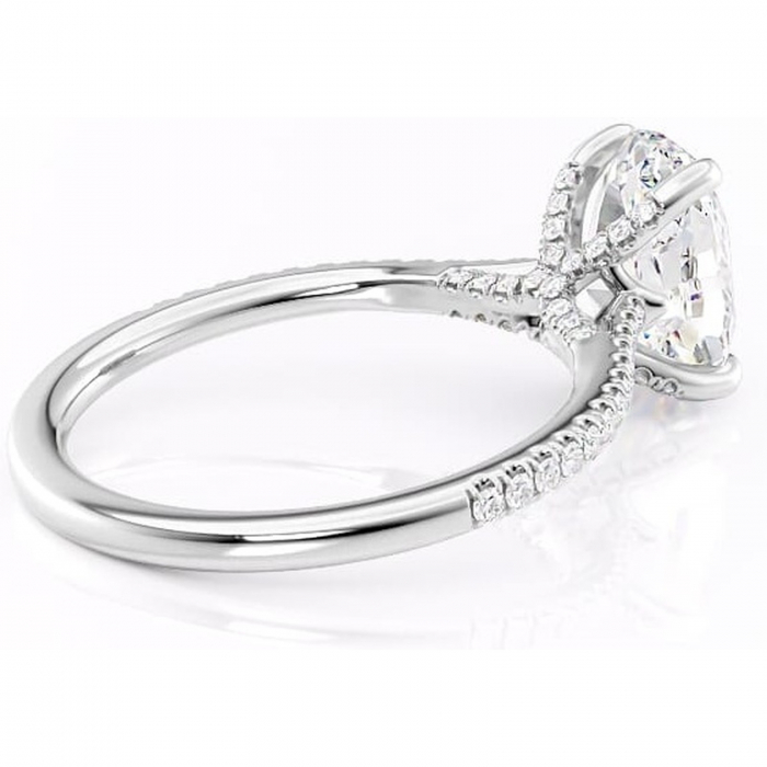 Inel de logodnă Noa din aur Alb 18kt cu moissanite tăietură ovală – Montură pavé rafinată pentru profil înalt | Personalizează și configurează gratuit online [3]