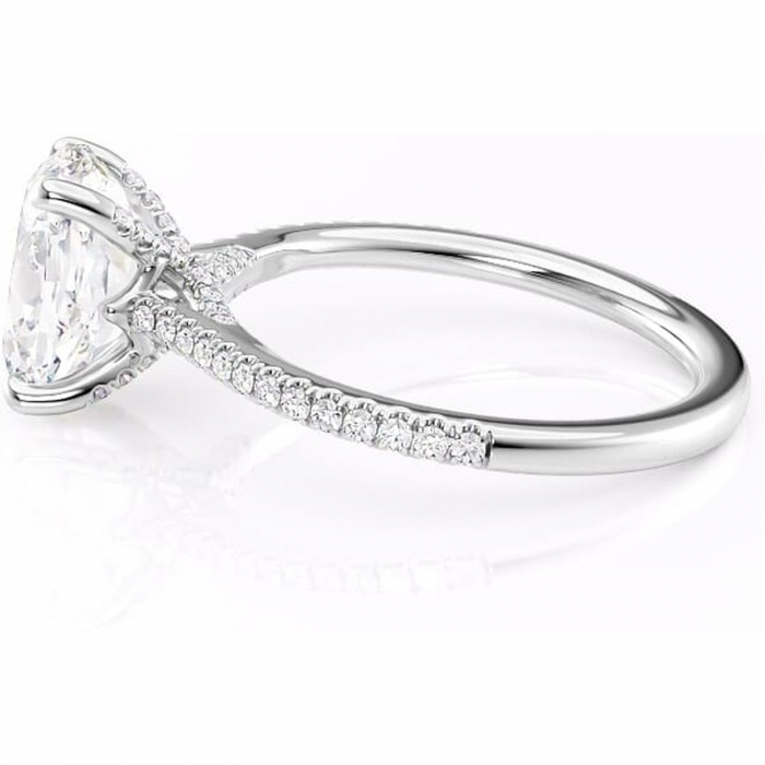 Inel de logodnă Noa din aur Alb 18kt cu moissanite tăietură ovală – Montură pavé rafinată pentru profil înalt | Personalizează și configurează gratuit online [6]