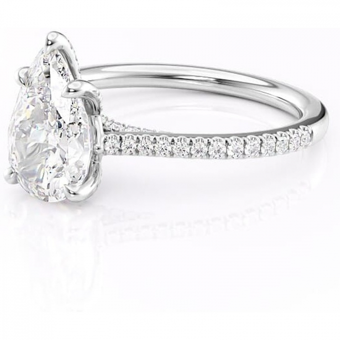 Inel de logodnă Noa din aur Alb 14kt cu moissanite tăietură pară – Montură pavé rafinată pentru profil înalt | Personalizează și configurează gratuit online [7]