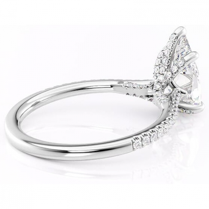 Inel de logodnă Noa din aur Alb 14kt cu moissanite tăietură pară – Montură pavé rafinată pentru profil înalt | Personalizează și configurează gratuit online [3]