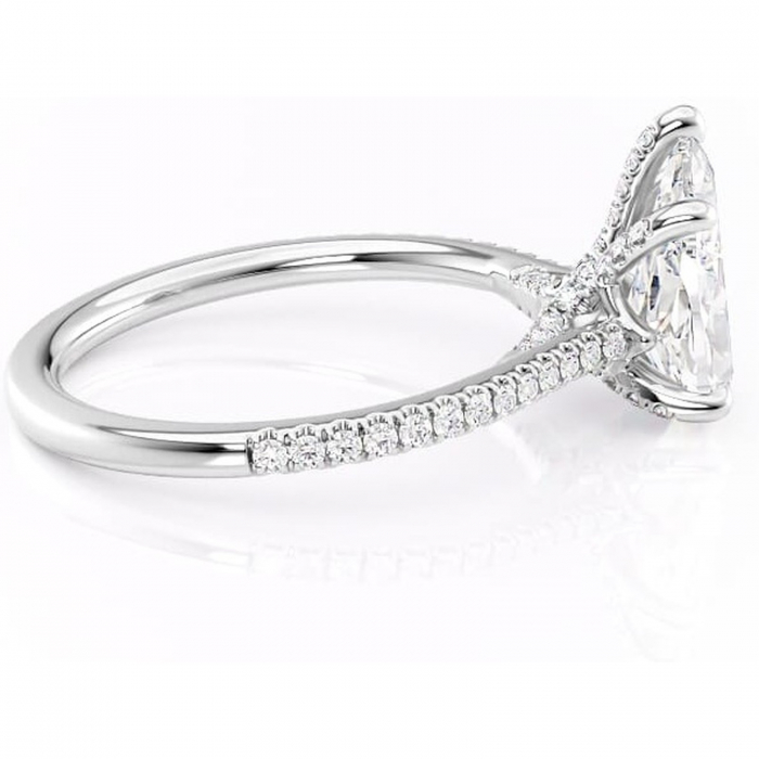 Inel de logodnă Noa din aur Alb 14kt cu moissanite tăietură pară – Montură pavé rafinată pentru profil înalt | Personalizează și configurează gratuit online [2]