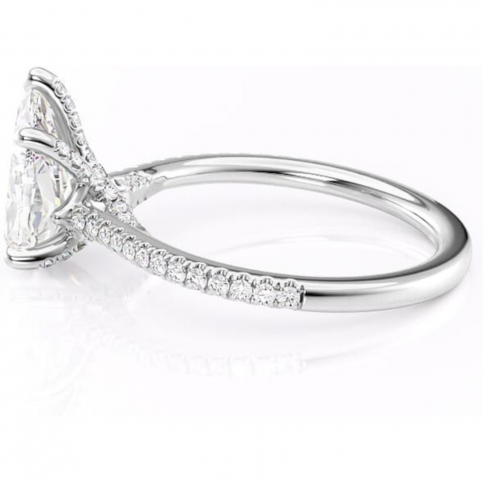 Inel de logodnă Noa din aur Alb 14kt cu moissanite tăietură pară – Montură pavé rafinată pentru profil înalt | Personalizează și configurează gratuit online [6]