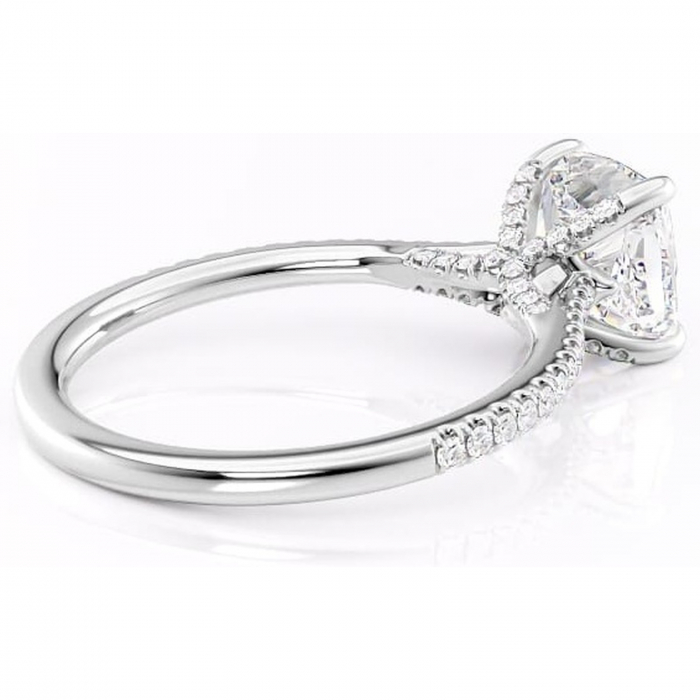 Inel de logodnă Noa din aur Alb 14kt cu moissanite tăietură pernă – Montură pavé rafinată pentru profil înalt | Personalizează și configurează gratuit online [3]