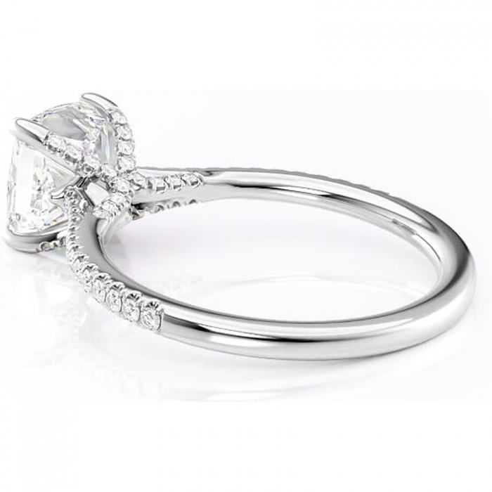 Inel de logodnă Noa din aur Alb 14kt cu moissanite tăietură pernă – Montură pavé rafinată pentru profil înalt | Personalizează și configurează gratuit online [5]