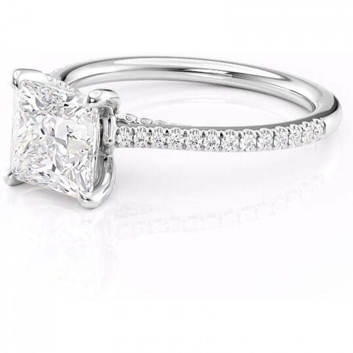 Inel de logodnă Noa din aur Alb 14kt cu moissanite tăietură princess – Montură pavé rafinată pentru profil înalt | Personalizează și configurează gratuit online [7]
