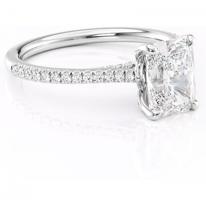 Inel de logodnă Noa din aur Alb 14kt cu moissanite tăietură radiantă – Montură pavé rafinată pentru profil înalt | Personalizează și configurează gratuit online [1]