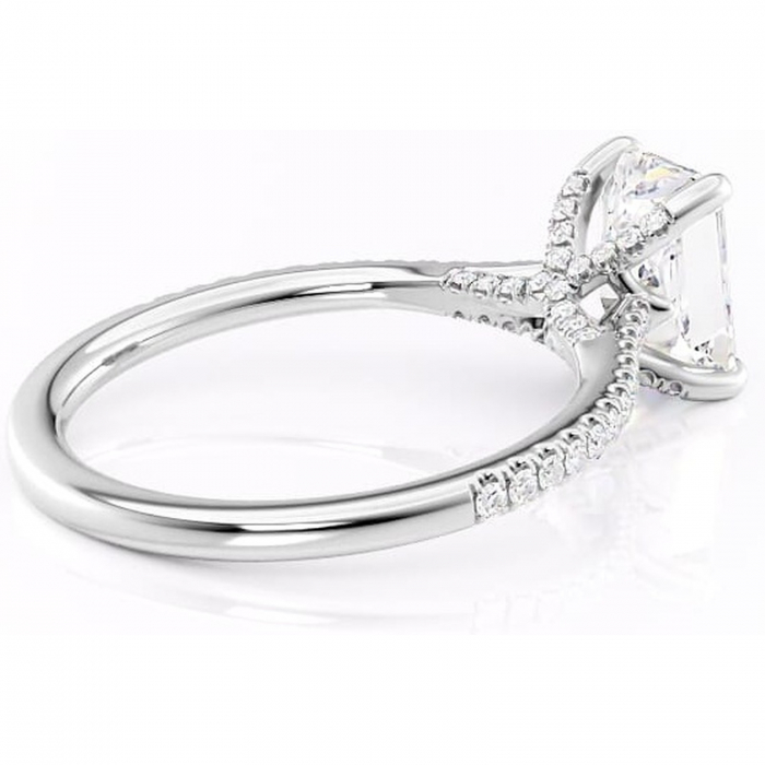 Inel de logodnă Noa din aur Alb 14kt cu moissanite tăietură radiantă – Montură pavé rafinată pentru profil înalt | Personalizează și configurează gratuit online [3]