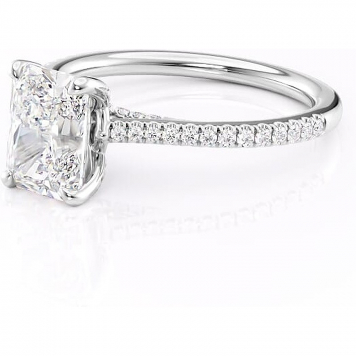 Inel de logodnă Noa din aur Alb 14kt cu moissanite tăietură radiantă – Montură pavé rafinată pentru profil înalt | Personalizează și configurează gratuit online [7]