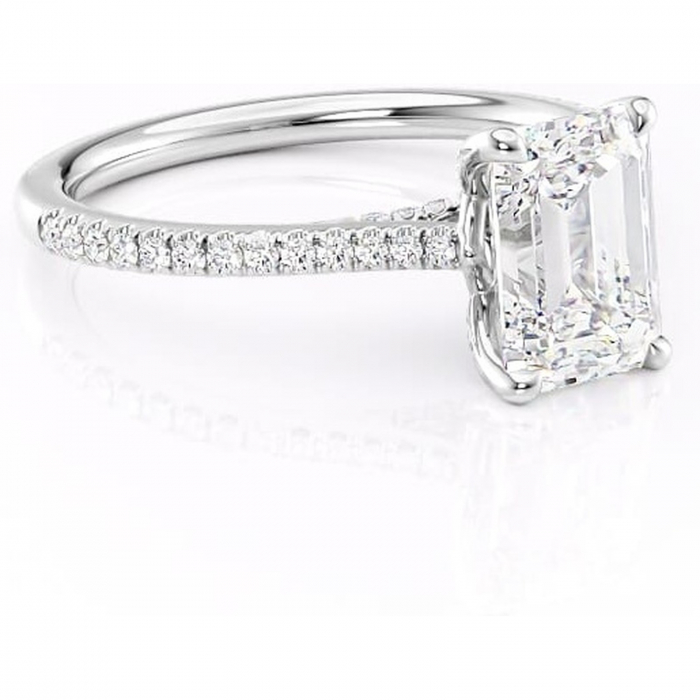 Inel de logodnă Noa din aur Alb 14kt cu moissanite tăietură smarald – Montură pavé rafinată pentru profil înalt | Personalizează și configurează gratuit online [1]