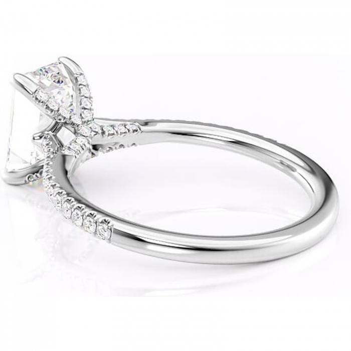 Inel de logodnă Noa din aur Alb 14kt cu moissanite tăietură smarald – Montură pavé rafinată pentru profil înalt | Personalizează și configurează gratuit online [5]