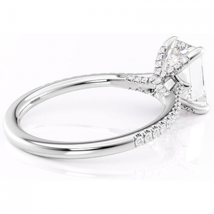 Inel de logodnă Noa din aur Alb 14kt cu moissanite tăietură smarald – Montură pavé rafinată pentru profil înalt | Personalizează și configurează gratuit online [3]