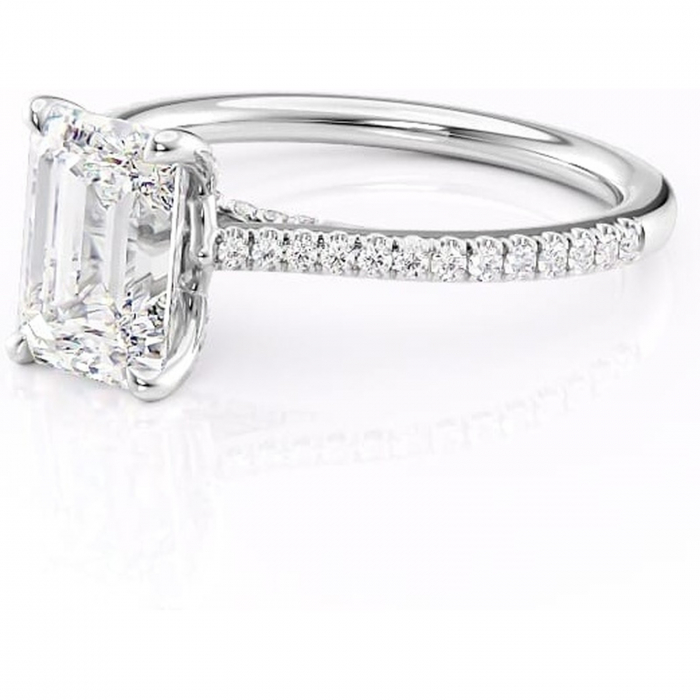 Inel de logodnă Noa din aur Alb 14kt cu moissanite tăietură smarald – Montură pavé rafinată pentru profil înalt | Personalizează și configurează gratuit online [7]