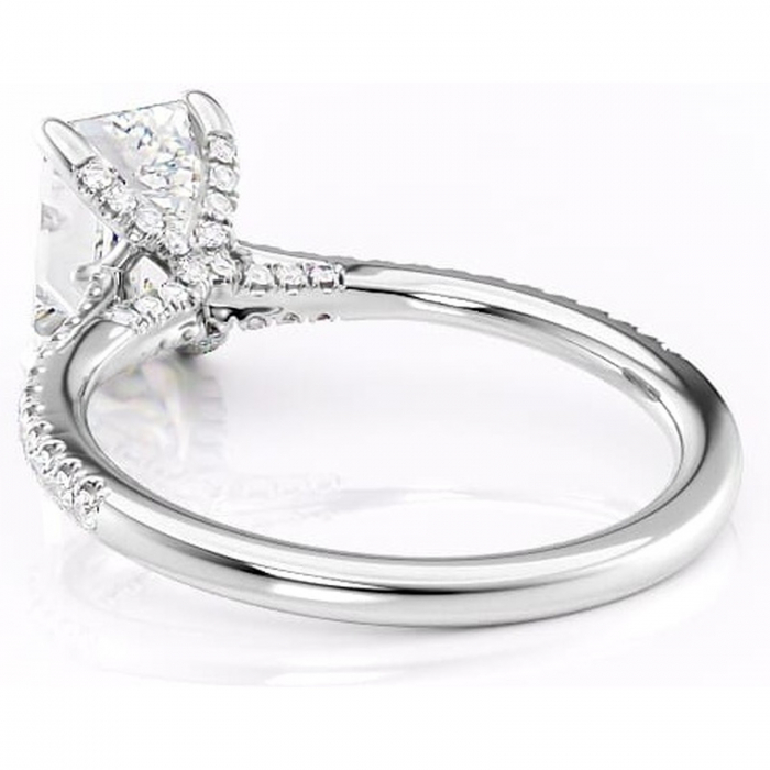 Inel de logodnă Noa din aur Alb 14kt cu moissanite tăietură smarald – Montură pavé rafinată pentru profil înalt | Personalizează și configurează gratuit online [4]