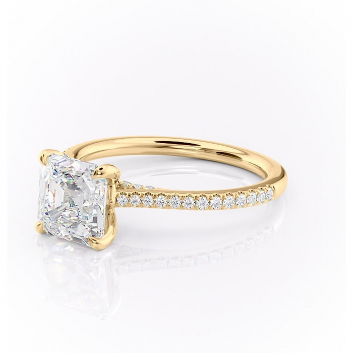 Inel de logodnă Noa din aur Galben 14kt cu moissanite tăietură asscher – Montură pavé rafinată pentru profil înalt | Personalizează și configurează gratuit online [7]