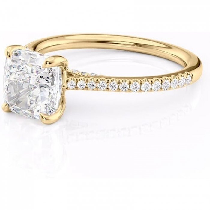 Inel de logodnă Noa din aur Galben 18kt cu moissanite tăietură pernă – Montură pavé rafinată pentru profil înalt | Personalizează și configurează gratuit online [7]