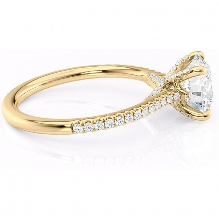 Inel de logodnă Noa din aur Galben 14kt cu moissanite tăietură rotundă – Montură pavé rafinată pentru profil înalt | Personalizează și configurează gratuit online [2]
