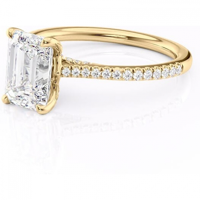 Inel de logodnă Noa din aur Galben 14kt cu moissanite tăietură smarald – Montură pavé rafinată pentru profil înalt | Personalizează și configurează gratuit online [7]