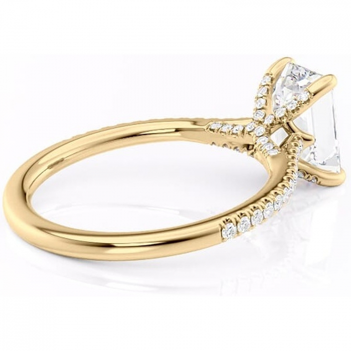 Inel de logodnă Noa din aur Galben 14kt cu moissanite tăietură smarald – Montură pavé rafinată pentru profil înalt | Personalizează și configurează gratuit online [3]
