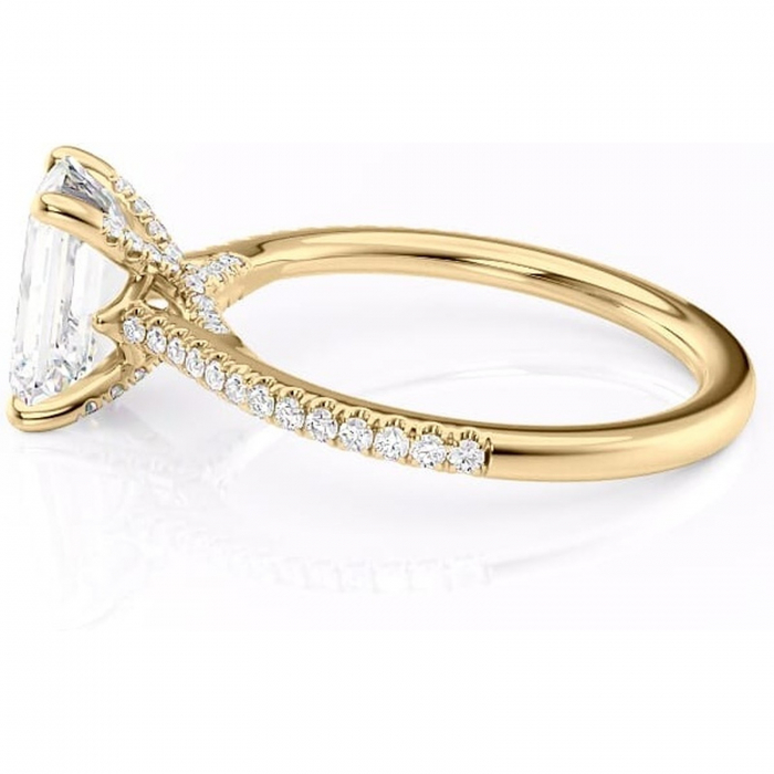 Inel de logodnă Noa din aur Galben 14kt cu moissanite tăietură smarald – Montură pavé rafinată pentru profil înalt | Personalizează și configurează gratuit online [6]